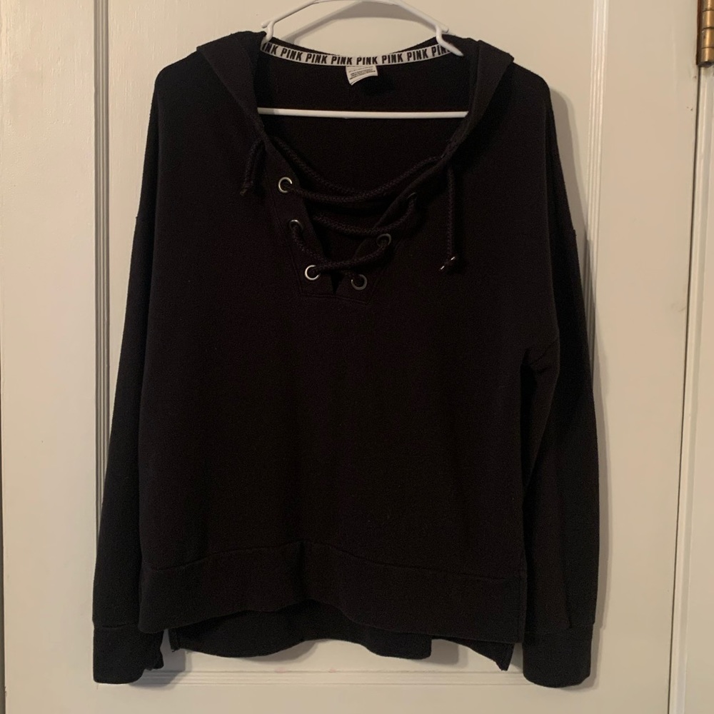 PINK Lace Up Sweatshirt